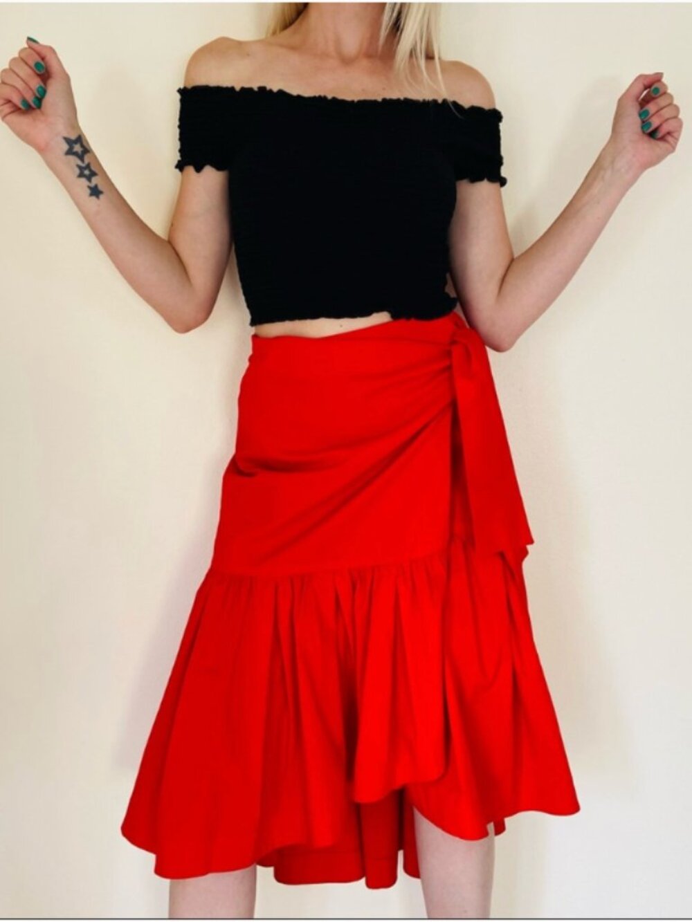 NEW Banana Republic Red Popplin Ruffle Wrap High-Low Tiered Skirt, 10 - Picture 9 of 9